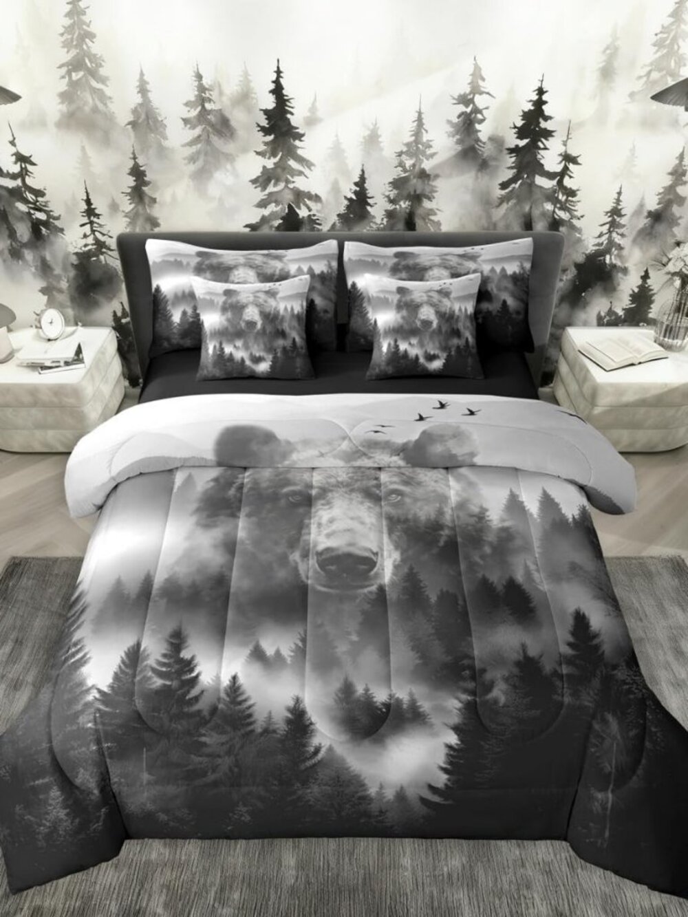 Smoky Mountain Bear 7 Pcs Bedding Set Queen Size
